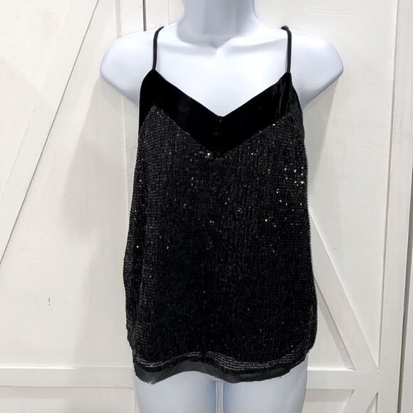 Miss Me Women's Solid Black Sequin & Velvet Tank Top Blouse Size Medium - Picture 1 of 10